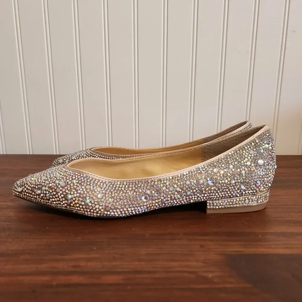 Betsey Johnson Girls Size 3.5 Crystal Wedding Day Flats Blue Bottom‎ New